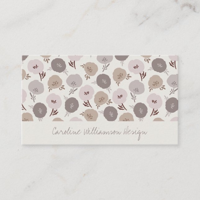 Modern Boho Taupe Blush Grey Botanical Flowers Business Card (Front)