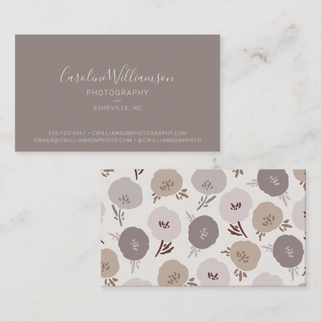 Modern Boho Taupe Botanical Simple Trendy Business Card (Front/Back)