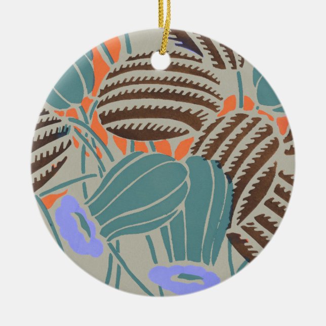 Modern Boho Teal & Lavender Floral Decor Ceramic Tree Decoration (Front)