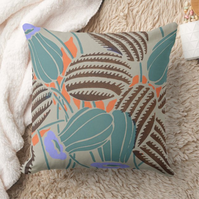 Modern Boho Teal & Lavender Floral Decor Cushion (Blanket)