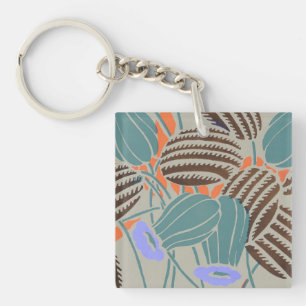Modern Boho Teal & Lavender Floral Decor Key Ring