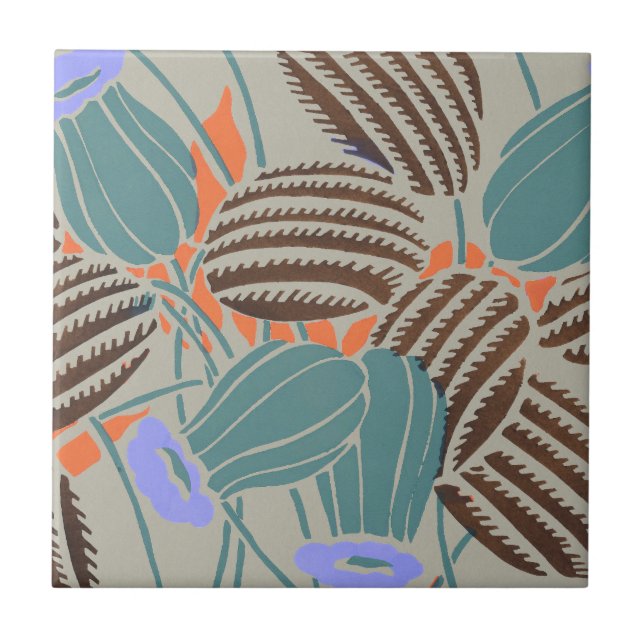 Modern Boho Teal & Lavender Floral Decor Tile (Front)