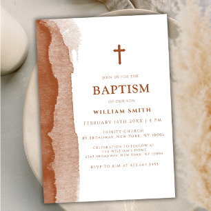 Modern Boho Terracotta Abstract Boy Baptism Invitation