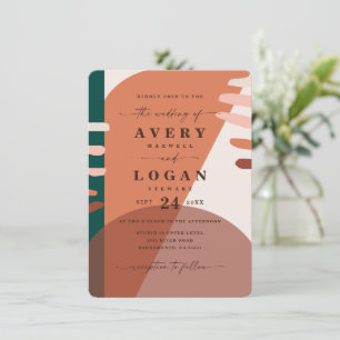 Modern Boho Terracotta Abstract Shapes Wedding Invitation