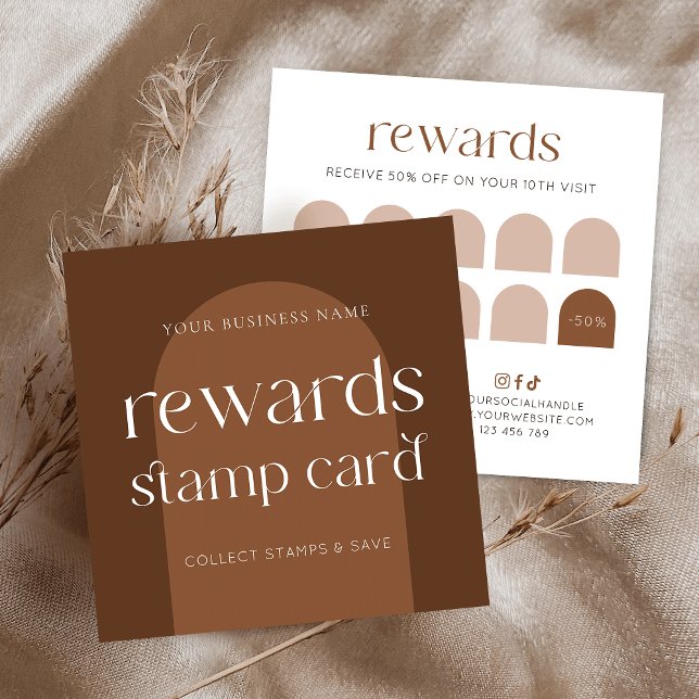 Modern Boho Terracotta Beauty Hair Salon Loyalty Card (Modern boho inspired business rewards cards with earthy tones terracotta aesthetic)