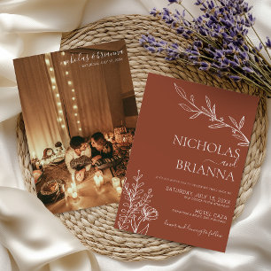 Modern Boho Terracotta Burnt Orange Photo Wedding Invitation