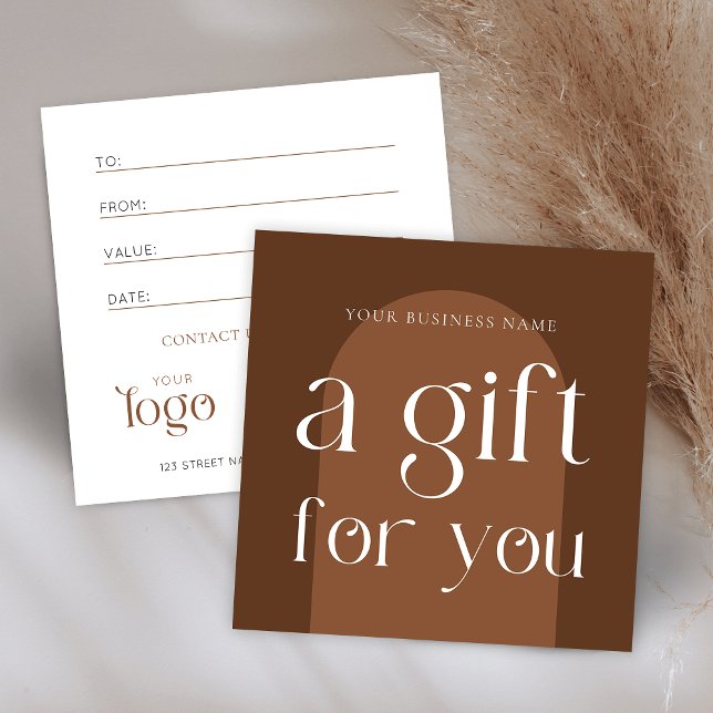 Modern Boho Terracotta Business Gift Certificate (Boho terracotta business gift voucher design, featuring modern fonts and earthy tones)