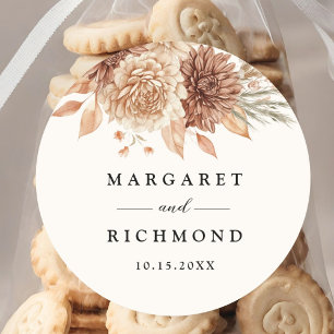 Modern Boho Terracotta Floral Wedding Classic Round Sticker