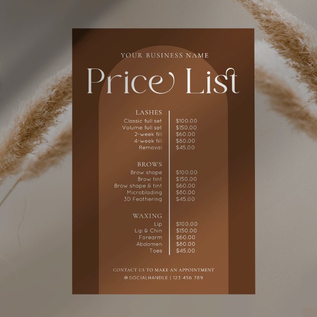 Modern Boho Terracotta Hair Nails Salon Price List Poster (Modern boho business price list poster with terracotta arch background and trendy fonts)