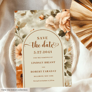 Modern Boho Terracotta Olive Floral Save The Date Invitation