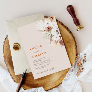 modern boho terracotta pampas grass wedding invitation