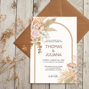Modern Boho Terracotta Pampas Grass Wedding Invitation