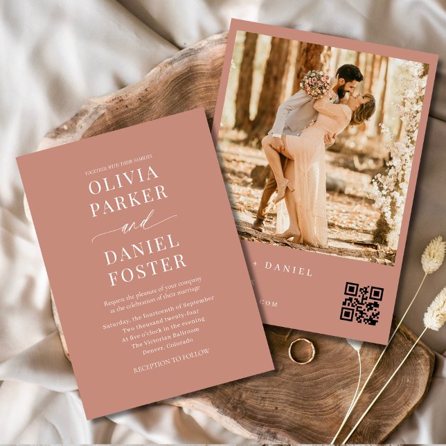 Modern Boho Terracotta QR Code Photo Wedding Invitation (Creator Uploaded)
