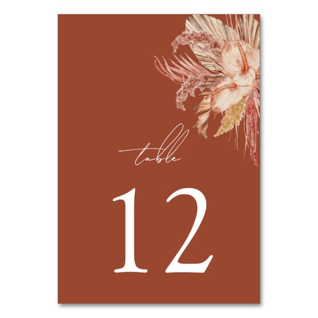 Modern Boho Terracotta Rustic Wedding Table Number (Front)