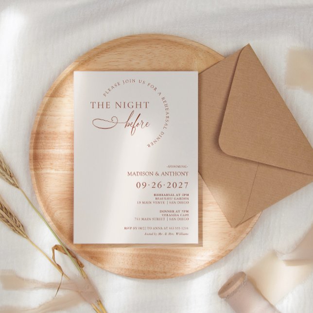 Modern Boho Terracotta Script Rehearsal Dinner Invitation (Creator Uploaded)