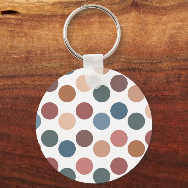 Modern Boho Terracotta & Teal Polka Dot Key Ring (Front)