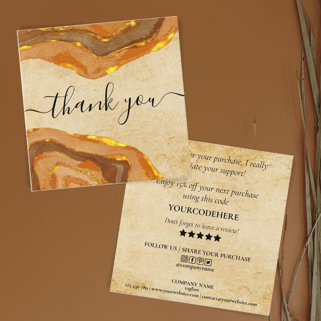 modern boho terracotta thank you for your order square business card (Creator Uploaded)
