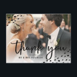 Modern boho thank you photo polka dots wedding postcard<br><div class="desc">Send your wedding thank you with this modern boho thank you black typograhy painted photo polka dots,  just add your couple picture</div>