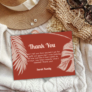 Modern Boho Tropical Beach Leaves Baby Shower Thank You Card