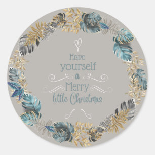 Modern Boho Tropical Christmas Wreath Classic Round Sticker