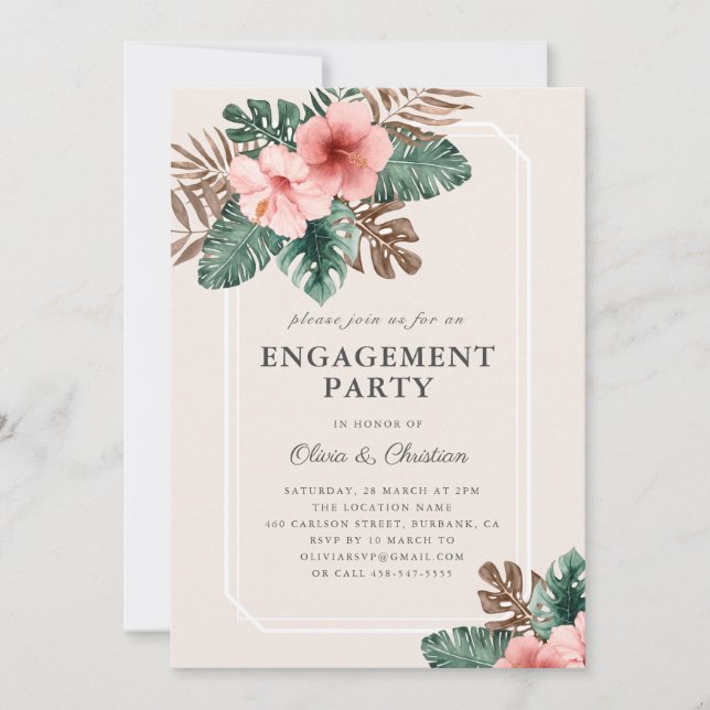 Modern Boho Tropical Floral Engagement Party Invitation (Front)