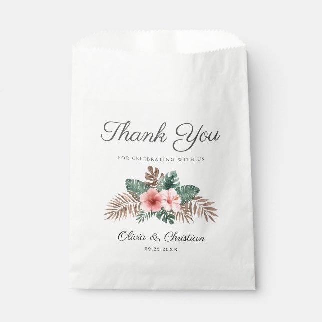 Modern Boho Tropical Foliage Wedding Thank You Fav Favour Bags (Front)