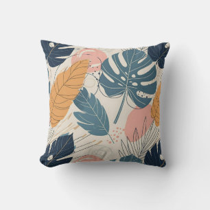 Modern Boho Tropical Leaves Abstract Cushion