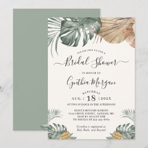Modern Boho Tropical Monstera Leaf Bridal Shower Invitation