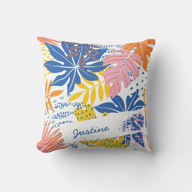 Modern Boho Tropical Palm Leaves Custom Cushion (Front)