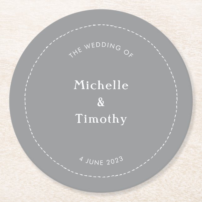 Modern Boho Ultimate Grey Wedding Party Round Paper Coaster (Front)