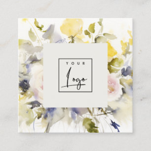 Modern Boho Vinatge Colourful Rose Floral Logo Square Business Card