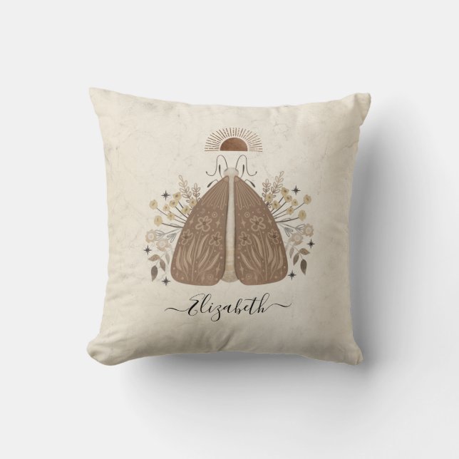 Modern Boho Vintage Butterfly Moth  Throw Pillow (Front)