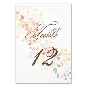 Modern Boho Watercolor Autumn Wedding Table Number