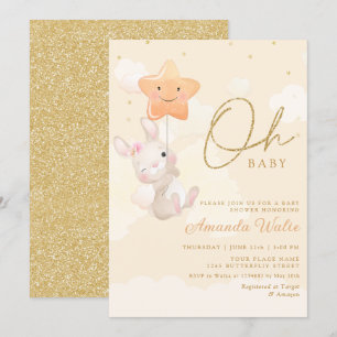 Modern Boho Watercolor Bunny Cute Girl Baby Shower Invitation