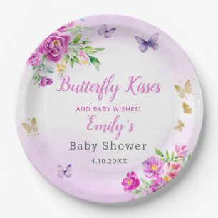 Modern Boho Watercolor Butterfly Girl Baby Shower Paper Plate