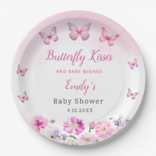 Modern Boho Watercolor Butterfly Girl Baby Shower Paper Plate