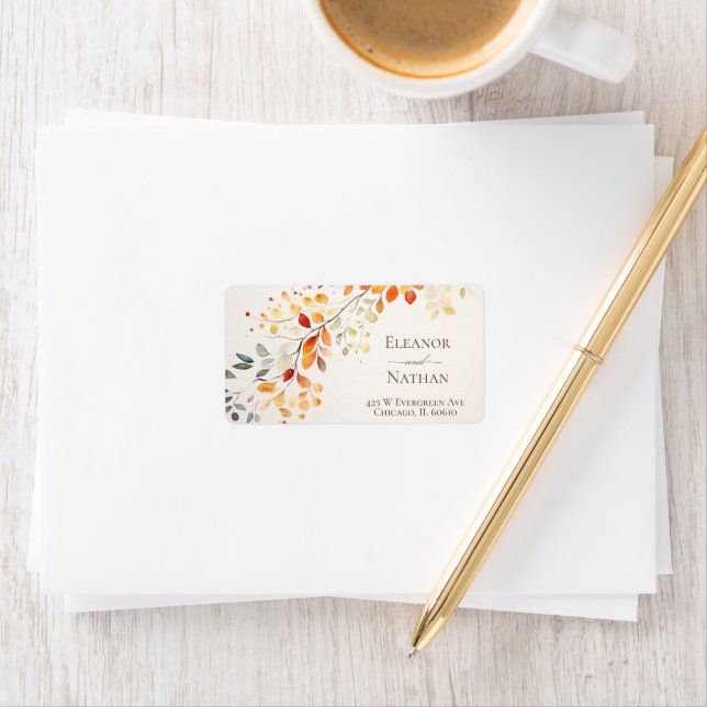 Modern Boho Watercolor Fall Autumn Leaves Label (Insitu)