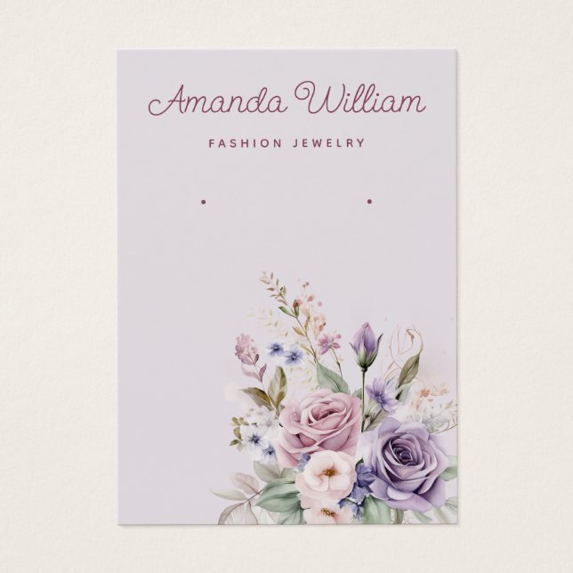 Modern Boho watercolor floral earring display card (Front)