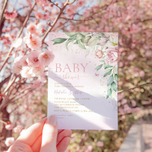 Modern Boho Watercolor Floral Girl Baby Shower Invitation