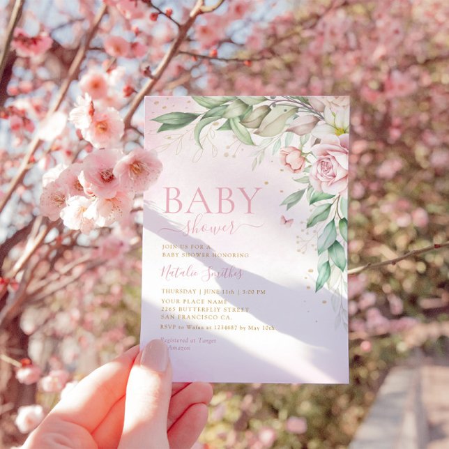 Modern Boho Watercolor Floral Girl Baby Shower Invitation (Creator Uploaded)