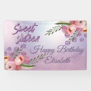 Modern boho watercolor floral  sweet 16 party bann banner