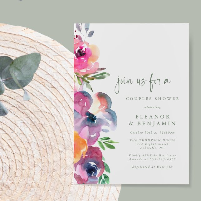 Modern Boho Watercolor Flower Couples Shower Invitation (Creator Uploaded)