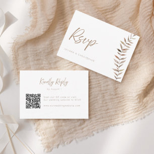 Modern Boho Watercolor Leaves QR Code Wedding RSVP Thank You Card