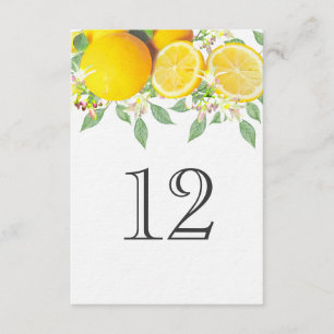 Modern Boho Watercolor Lemon Wedding Table Number
