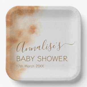 Modern Boho Watercolor Tie Dye Baby Shower Beige Paper Plate