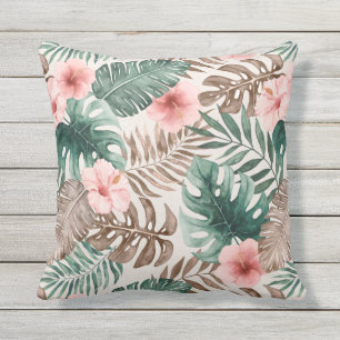 Modern Boho Watercolor Tropical Botanical Cushion