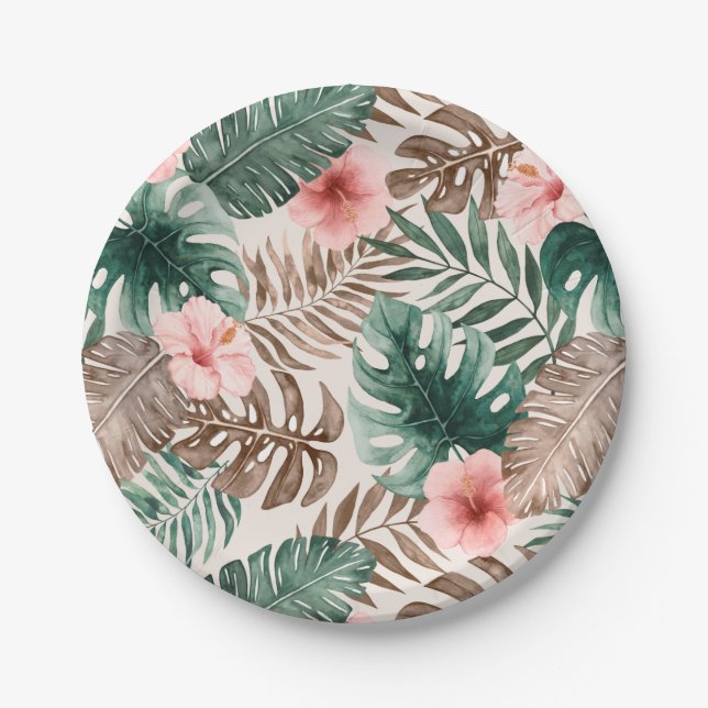 Modern Boho Watercolor Tropical Botanical  Paper Plate (Front)