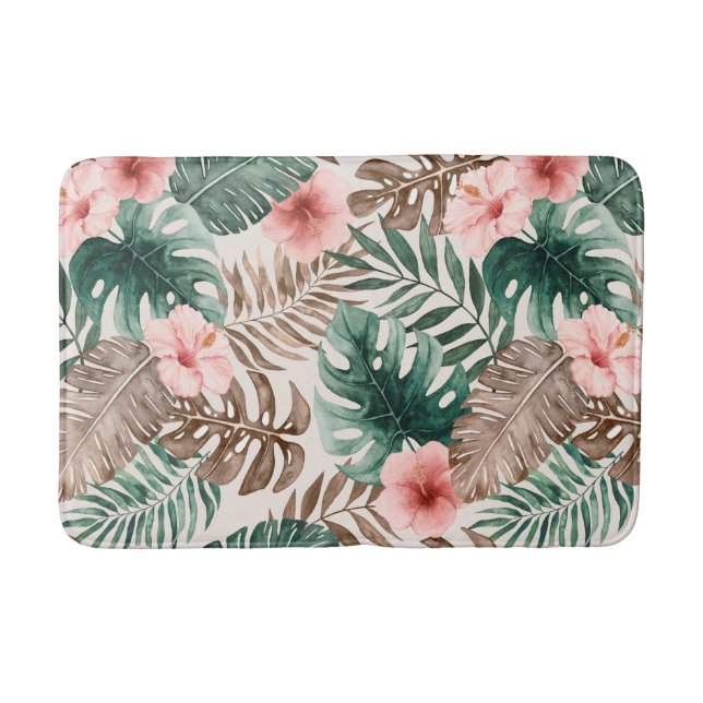 Modern Boho Watercolor Tropical Floral  Bath Mat (Front)