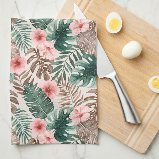 Modern Boho Watercolor Tropical Floral  Tea Towel (Quarter Fold)
