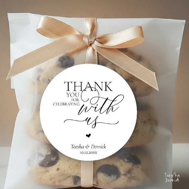 Modern Boho Wedding Cute Heart Thank You Gifts  Classic Round Sticker (Modern Boho Wedding Cute Heart Huge Love Thank You Gifts Classic Round Sticker in black and white)